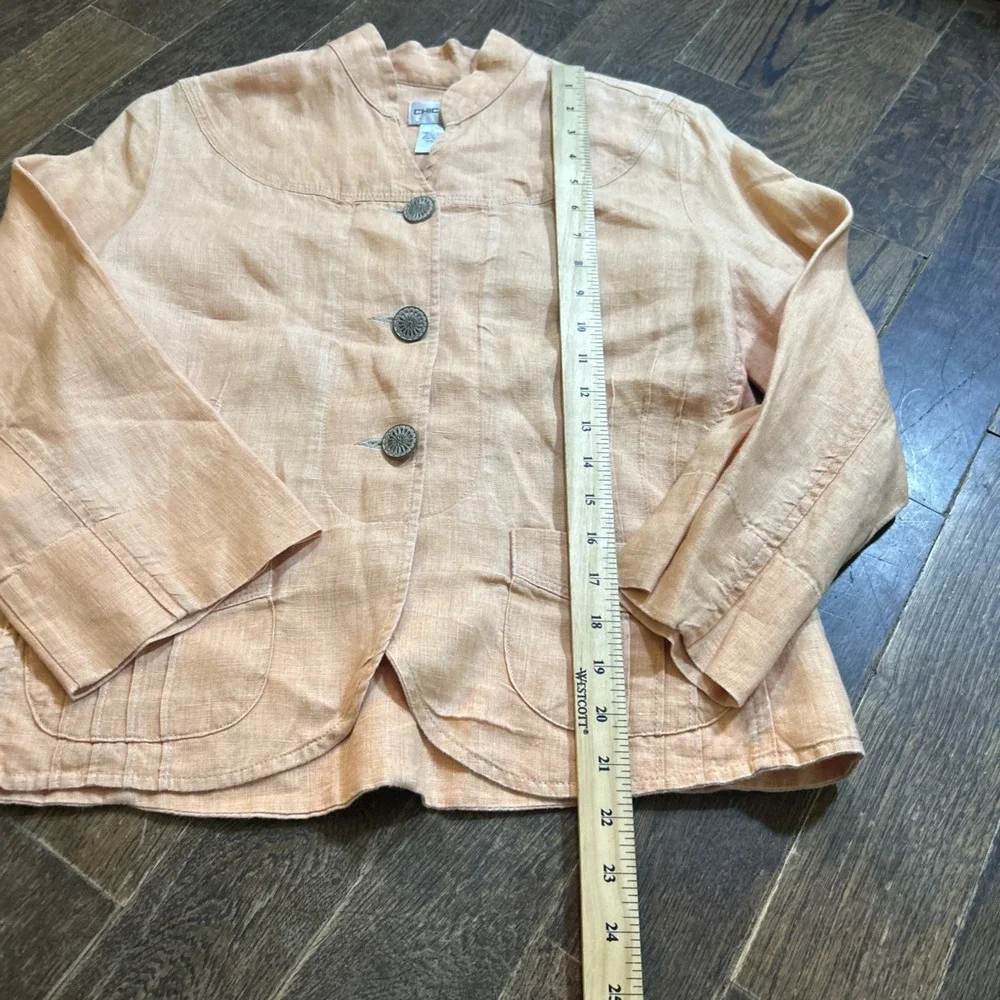 Chicos Womens‎ Size 0 Orange 100 Linen 3/4 Sleeve Button Crop Lightweight Jacket